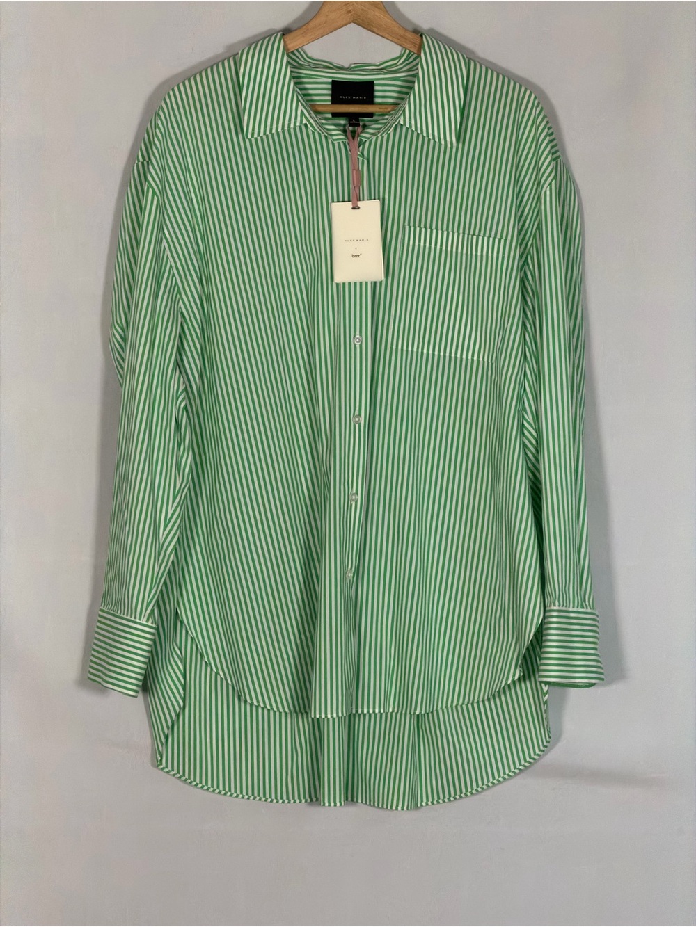 NWT Alex Marie Brrr Iris Green Stripe Cooling Cotton Poplin Button Up Shirt
